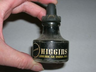 Vintage Higgins American India Ink Black Empty Ink Bottle P33