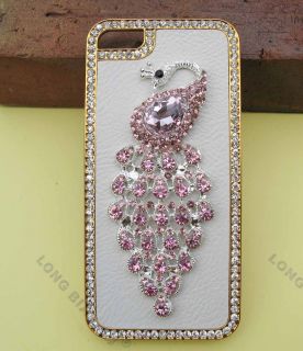 PU Leather Peacock Diamond Rainstone Bling Case Cover Skin for iPhone 