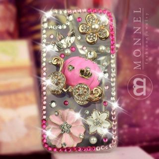 S30 Luxury Bling Crystal Charms Pearl Flower Carriage iPhone 4 4S Case 