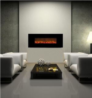  Fireplace 56 Linear Black Tempered Glass 100 Efficient New