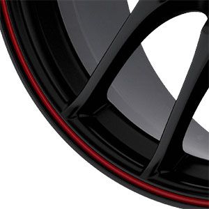 New 17X8 5 112 Trackstar 5 Lug Flat Black Red Lip Wheels/Rims