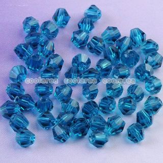 300pc Peacock Blue Crystal Glass Beads Bicone Charms Findings Fit 
