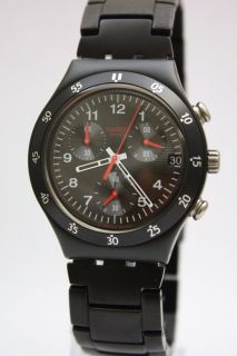 New Swatch Irony Black N Red Men Chrono Aluminum Date Watch 40mm 