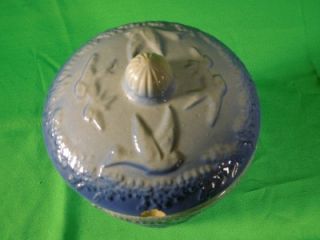 Blue White Salt Glaze Stoneware Pottery Flying Bird Cookie Jar 