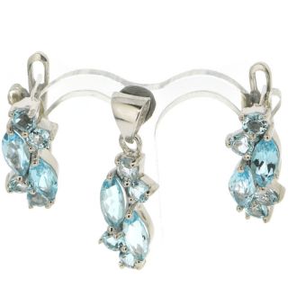 Silver Natural Blue Topaz Pendant Earrings Jewelry Set