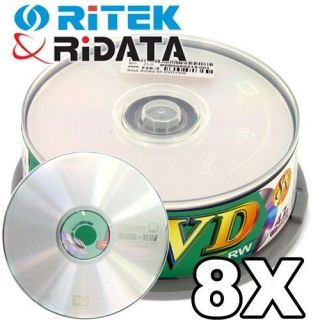  25 Ridata Ritek DVD RW 8x 4 7GB Blank Media