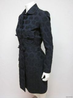 BLUMARINE Black Floral Applique Embroidered Button Front Long Coat Sz 