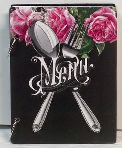 Custom Shabby Roses Menu Fork and Spoon Blank Recipe Book NEW