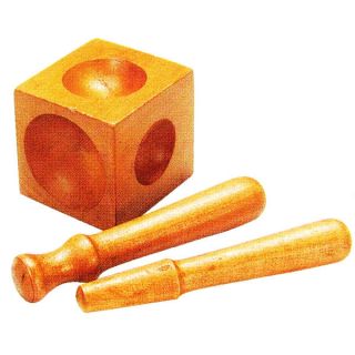 wooden doming block with two punches ideal for shaping soft metals 