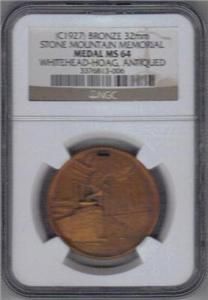 1927 Stone Mountain Confederate Memorial Medal NGC MS64