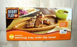 bobby flay acacia wood serving tray dip bowl set nib
