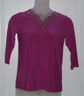 Bob Mackie Sequin Embroidery Knit Top Size s Fuchsia