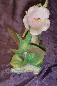 Vtg Hummingbird Branch Pink Flower Porcelain Figurine Andrea by Sadek 