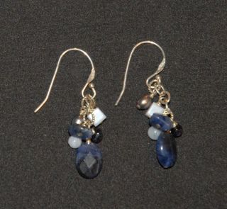   Pearls Lolite Sodalite Blue Lace Chalcedony Earrings Ret W1471