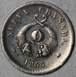 1853 Nueva Granada Scarce Bogota Mint Colombia Silver 1 Real
