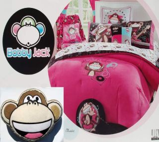 Bobby Jack Monkey I Music Pink Full Comforter Sheets Pillow 6pc 