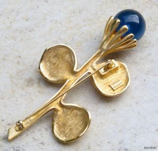 Exquisite Goldtone Colbalt Blue Glass Lanvin Pin
