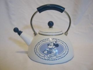   Gourmet Mickey Mouse whistling teapot tea kettle enamel blue white