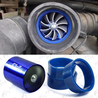    Blue Double Turbo Turbine Charger Cool Air Intake Fuel Gas Saver Fan