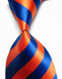 New Classic Striped Blue Orange Jacquard Woven Mens Silk Suits Tie 