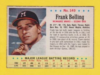 RARE Frank Bolling 149 Milwaukee Braves Vintage 1963 Post Baseball or 