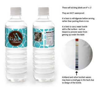 Blue Giraffe Baby Shower Favor Personalized Water Bottle Labels 