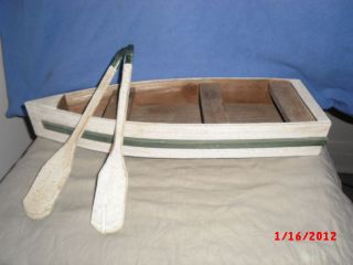 Handmade Wooden Boat with Oars Nautical Marine Decoration