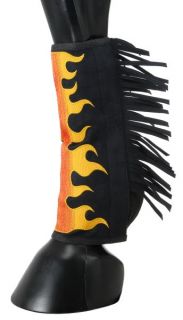 sport boot covers w fringe black flames horse 64 15 bkf h