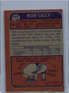 1973 Topps FB 450 Bob Lilly Cowboys Starsfb 1026