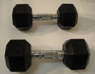 Pair of 25 lb Rubber Hex Dumbells Chrome Handle 25lb PR New Other 