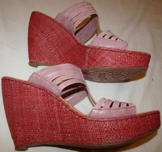 New Pink BORN CROWN Leather Sandals Wedge Heel Shoes 10 Comfy
