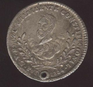 Silver Medal Coin Bolivia Potosi 1854 Belzu Holed at 6 But Scarce in 