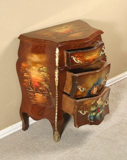Hand Painted French Bombe Bombay Chest Nightstand H27