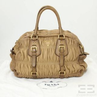Prada Tan Leather Gaufre Bowler Bag