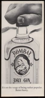 1964 Bombay Dry Gin Bottle Photo Vintage Print Ad