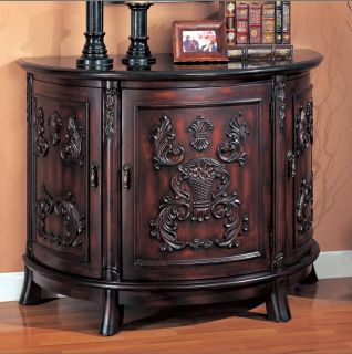 Traditional Demilune Bombe Chest Solid Wood w Carved Accents Marble 
