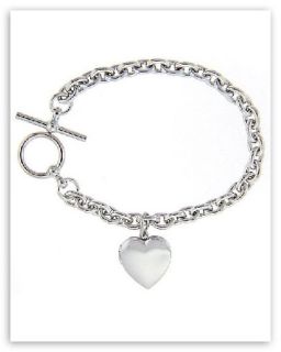 Sterling Silver Heart Locket Toggle Bracelet Made USA