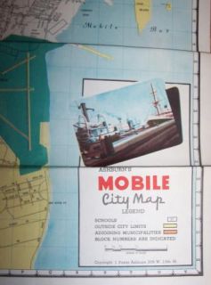 VINTAGE MOBILE ALABAMA STREET MAP~1950s / 1960s~ASHBURNs MAP~MEADOW 