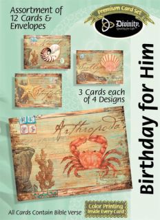 Seashell Postcard Masculine Birthday Boxed Cards 12