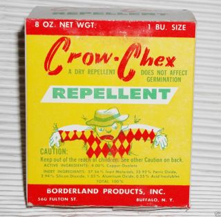 Vintage 1950s Crow Chex REPELLENT Borderland Products Box Advertising 