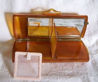 RARE Vintage Amber Lucite Compact Necessary Purse *Must See*