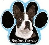Bossy Boston Terrier Dog on Paw Shaped Computer Mouse Pad