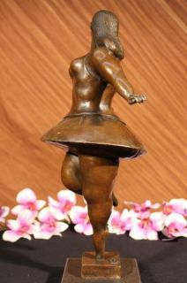 Signed Abstract Prima Ballerina After Botero Bronze Marble Sculpture 
