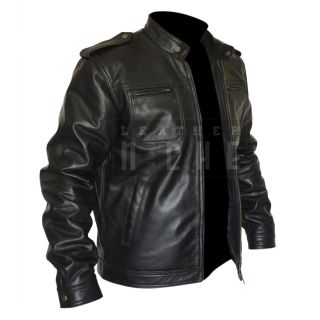 Slim Fit Black Brando Biker Style Leather Jacket New Custom Design 