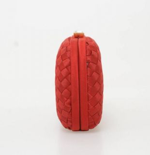 BOTTEGA VENETA Vintage Red Intrecciato Satin Tassel Strap Box Clutch 