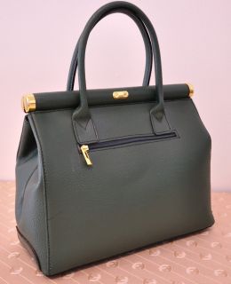Genuine Leather Handbag Purse Tote Strap Dark Green Made in Italy 