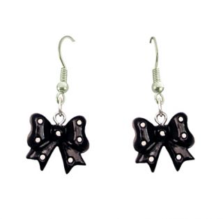 kittycat black black polka dot bow earrings