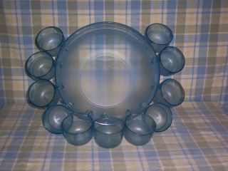 Tupperware Preludio Blue Acrylic Punch Bowl and 11 Cups