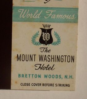 1960s Matchbook Mount Washington Hotel Bretton Woods NH