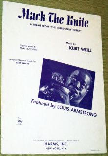    Sheet Music Mack The Knife Louis Armstrong 1955 Kurt Weill Brecht